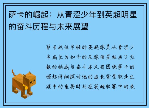 萨卡的崛起：从青涩少年到英超明星的奋斗历程与未来展望